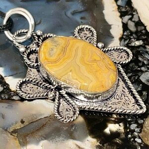 Yellow Crazy Lace Agate Pendant 2 1/2”